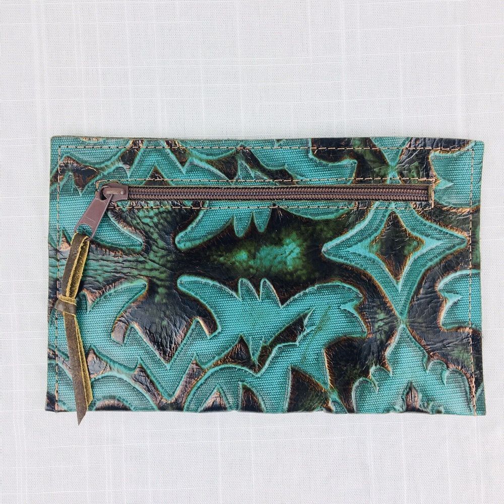 Turquoise Tooled Leather Wallet Large Pocket Credit Cards Clutch NEW WITH TAGS - Picture 6 of 6
